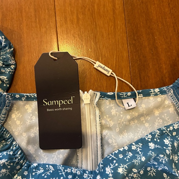 SAMPEEL Womens Summer Dresses Square Neck Puff Sleeve Tie Waist Short Dress - Picture 7 of 8